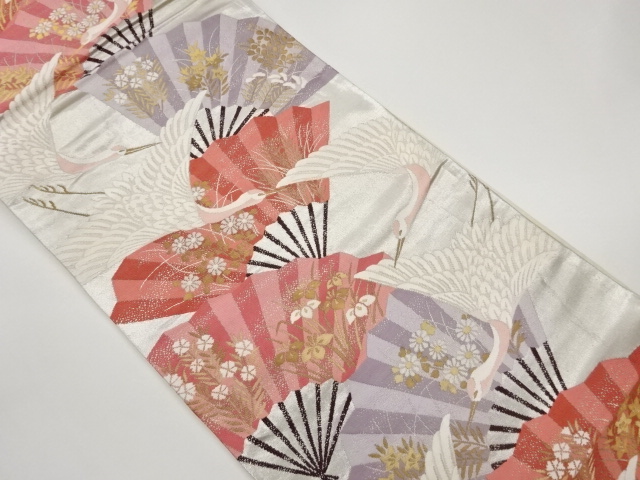 JAPANESE KIMONO / FUKURO OBI / WOVEN CRANE & FOLDING FAN 